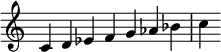 {
\override Score.TimeSignature #'stencil = ##f
\relative c' {\time 7/4 c d es f g as bes c} }