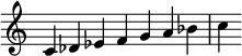 {
\override Score.TimeSignature #'stencil = ##f
\relative c' {\time 7/4 c des es f g a bes c} }