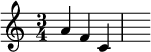  
{ \key c \major \time 3/4 \relative c'' { a f c \bar "|" \hideNotes a \unHideNotes \bar "" } } 