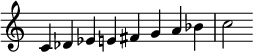  {
\override Score.TimeSignature #'stencil = ##f
\relative c' {\clef treble \time 8/4 c4 des es e fis g a bes c2} }