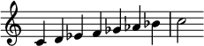  {
\override Score.TimeSignature #'stencil = ##f
\relative c' {\clef treble \time 7/4 c4 d ees f ges as bes c2} }