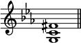 
\new Staff \with { \remove "Time_signature_engraver" }
\relative c {
  \set Staff.midiInstrument = #"electric piano 2"
  \key ees \major
  <g' c fis>1
  \bar "||"
}
