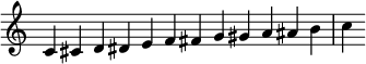 {
\override Score.TimeSignature #'stencil = ##f
\relative c' {\time 12/4 c cis d dis e f fis g gis a ais b c} }