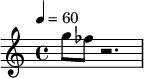  \relative c' 
{  \clef treble \time 4/4 \set Staff.midiInstrument = #"lead 1 (square)" \tempo 4 = 60
    g''8 fes8 r2.
  }
