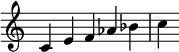 {
\override Score.TimeSignature #'stencil = ##f
\relative c' {\time 5/4 c e f as bes c} }