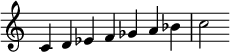  {
\override Score.TimeSignature #'stencil = ##f
\relative c' {\clef treble \time 7/4 c4 d es f ges a bes c2} }