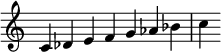 {
\override Score.TimeSignature #'stencil = ##f
\relative c' {\time 7/4 c des e f g as bes c} }