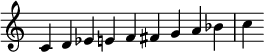 {
\override Score.TimeSignature #'stencil = ##f
\relative c' {\time 9/4 c d ees e f fis g a bes c} }