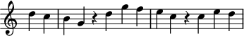 
\header {
  tagline = ##f
}

\score {
  \new Staff \with {
     \remove "Time_signature_engraver"
  }
<<
  \relative c'' {
    \key c \major
    %\clef bass
    \time 3/2
    \override TupletBracket #'bracket-visibility = ##f 

     %%% f° 7
     \partial 2 d4 c b g r4 d'4 g f  e c  r4 c e d

  }
>>
  \layout {
     \context { \Score \remove "Metronome_mark_engraver" }
  }
  \midi {}
}
