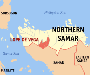 Mapa sa Amihanang Samar nga nagpakita kon asa nahimutang ang Lope De Vega