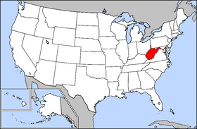 Map of the United States with West Virginia highlighted