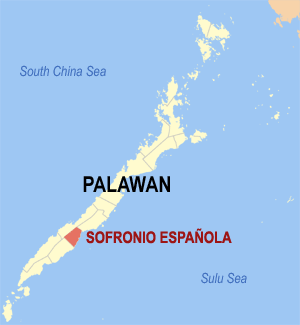 Bản đồ Palawan với vị trí của Sofronio Española