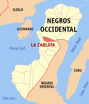 Mapa sa Negros Occidental nga nagapakita kon asa nahimutang ang Dakbayan sa La Carlota