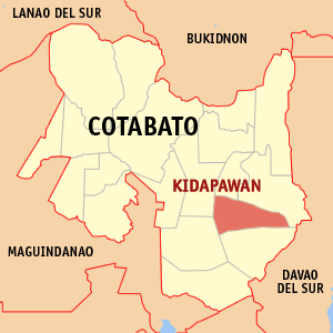 Mapa han Cotabato nga nagpapakita kon hain nahamutangan an Syudad han Kidapawan