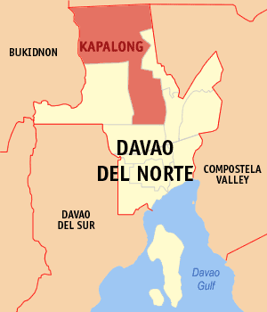 Mapa sa Davao del Norte nga nagpakita kon asa nahimutang ang Kapalong