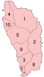 Mapa das paróquias da Dominica (em ordem alfabética)