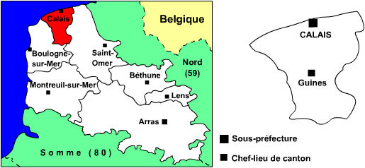 Carte de l'arrondissement de Calais jusqu'en 2015