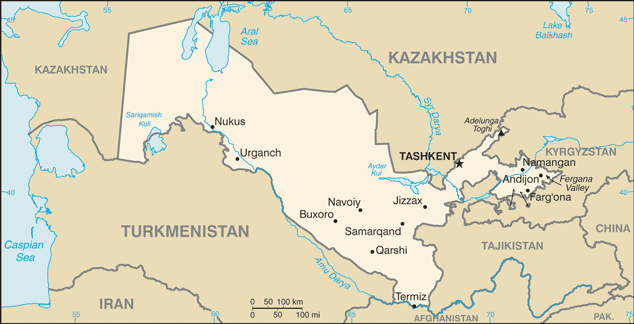 Kaart Oezbekistan (CIA)