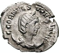 Portret van Cornelia Supera op een antoninianus. Foto met toestemming van Classical Numismatic Group, Inc. (CNG).