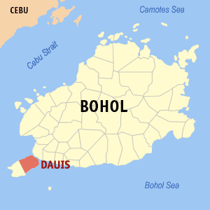 Mapa sa Bohol nga nagapakita kon asa nahamutangan ang Dauis