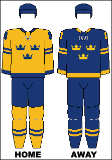 Landslagets hjemme- og bortedrakter som brukes i ishockey-VM og ble brukt i vinter-OL 2010.