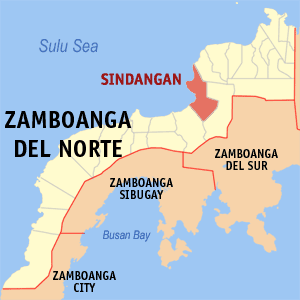 Mapa han Zamboanga del Norte nga nagpapakita kon hain nahamutangan an Sindangan