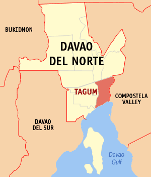 Mapa sa Davao del Norte nga nagpakita kon asa nahimutang ang Dakbayan sa Tagum