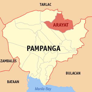 Mapa han Pampanga nga nagpapakita kon hain nahamutang an Arayat