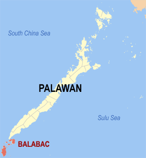 Mapa sa Palawan nga nagpakita kon asa nahimutang ang Balabac