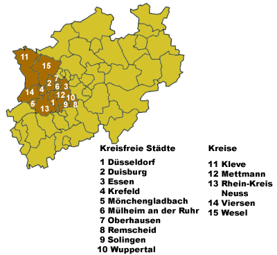 situo de la distriktaro Duseldorfo en Nordrejn-Vestfalio