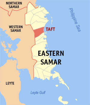 Mapa sa Sidlakang Samar nga nagpakita kon asa nahimutang ang Taft