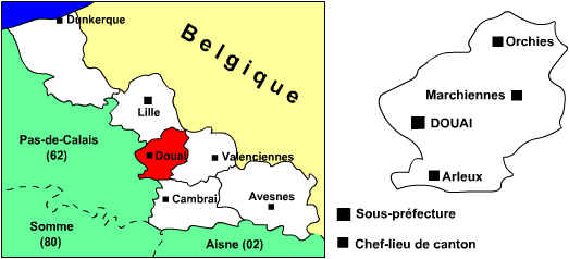 Carte de l'arrondissement de Douai