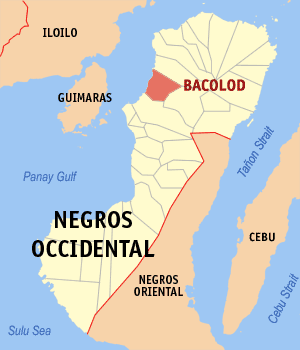 Mapa sa Negros Occidental nga nagpakita kon asa nahimutang ang Dakbayan sa Bacolod