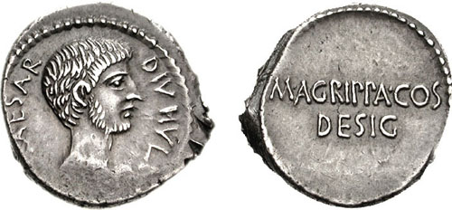 Augustus on a coin struck by Agrippa