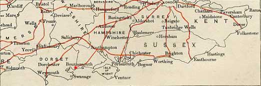 SE England showing London and Bournemouth