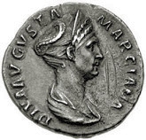 Portret van Marciana op een denarius (3.25g), geslagen in Rome in 114 (na haar dood). Foto met permissie van Classical Numismatic Group, Inc. (CNG)