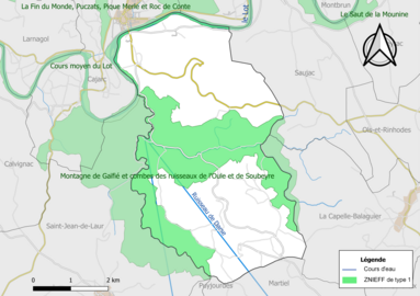 Carte des ZNIEFF de type 1 de la commune.