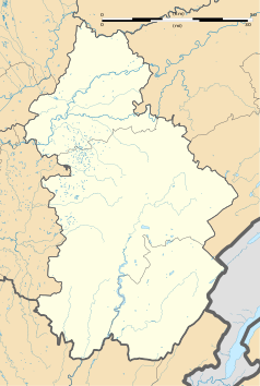 Mapa konturowa Jury, w centrum znajduje się punkt z opisem „Le Planches-près-Arbois”