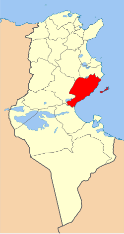 Map of Tunisia with Sfax highlighted