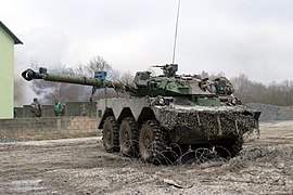 Un AMX-10 RC du 1er régiment de spahis en manœuvre.