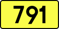 English: Sign of DW 791 with oficial font Drogowskaz and adequate dimensions.