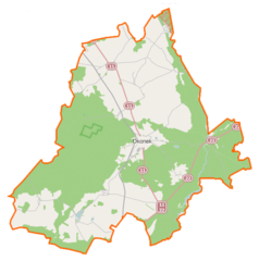 Mapa konturowa gminy Okonek, w centrum znajduje się punkt z opisem „Okonek”