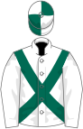 white, Dark Green cross sashes, White sleeves, Dark Green and Light Green quartered cap