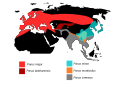 Distribution of Parus major, Parus minor, Parus bokharensis, Parus cinereus, Parus monticolus