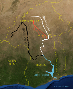 Kart over Volta og dei tre tilløpselvan, Kvite Volta, Raude Volta og Svarte Volta