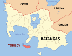 Mapa ng Batangas na nagpapakita sa lokasyon ng Tingloy.