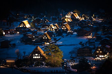 Night view of the village of Shirakawa-go.