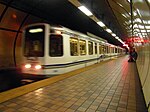 A Buffalo Metro Rail train approaching Amherst Street station in 2012