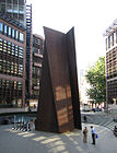 Richard Serra, Fulcrum 1987, 55 ft high free standing sculpture of Cor-ten steel near Liverpool Street station, London