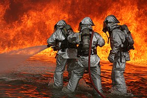 #11: Aircraft Rescue Firefighting training (U.S. Marine Corps). - Attribution: Lance Cpl. Manuel F. Guerrero, United States Marine Corps (http://www.marines.mil/) (License: PD)